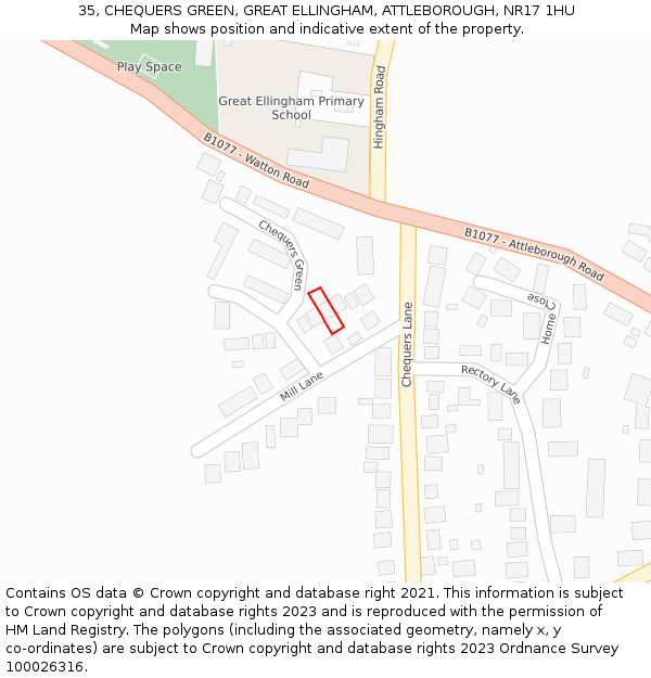 35, CHEQUERS GREEN, GREAT ELLINGHAM, ATTLEBOROUGH, NR17 1HU: Location map and indicative extent of plot