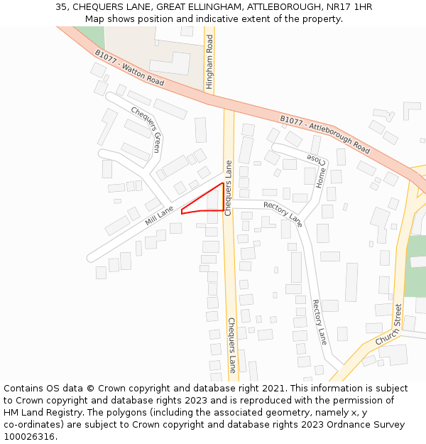 35, CHEQUERS LANE, GREAT ELLINGHAM, ATTLEBOROUGH, NR17 1HR: Location map and indicative extent of plot