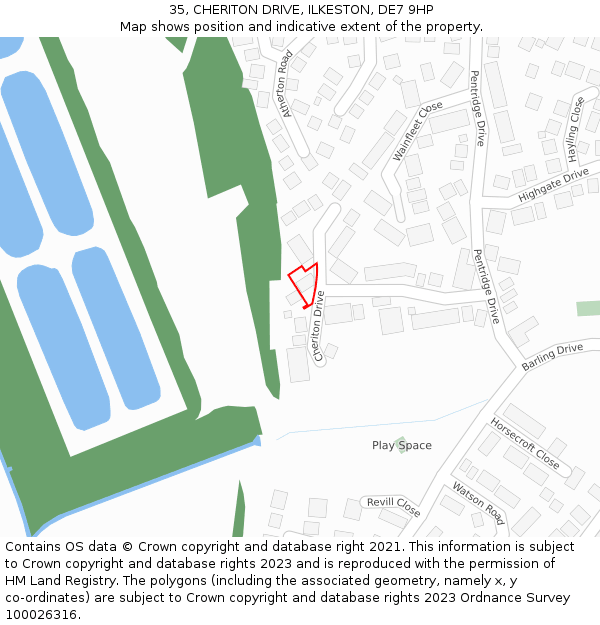 35, CHERITON DRIVE, ILKESTON, DE7 9HP: Location map and indicative extent of plot