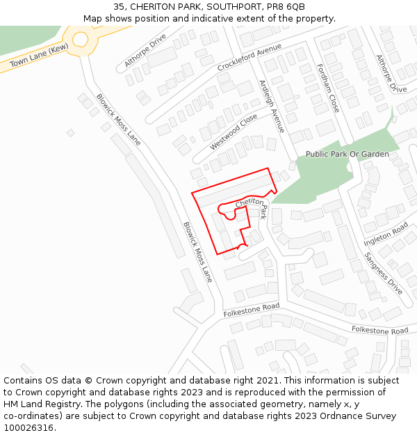 35, CHERITON PARK, SOUTHPORT, PR8 6QB: Location map and indicative extent of plot