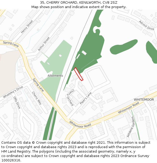 35, CHERRY ORCHARD, KENILWORTH, CV8 2SZ: Location map and indicative extent of plot