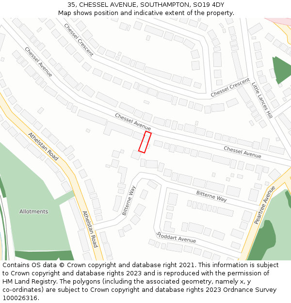 35, CHESSEL AVENUE, SOUTHAMPTON, SO19 4DY: Location map and indicative extent of plot