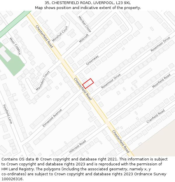 35, CHESTERFIELD ROAD, LIVERPOOL, L23 9XL: Location map and indicative extent of plot