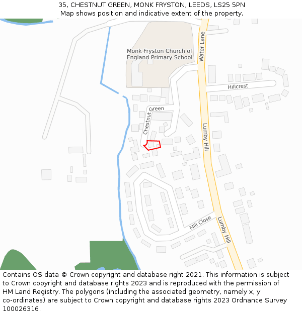 35, CHESTNUT GREEN, MONK FRYSTON, LEEDS, LS25 5PN: Location map and indicative extent of plot