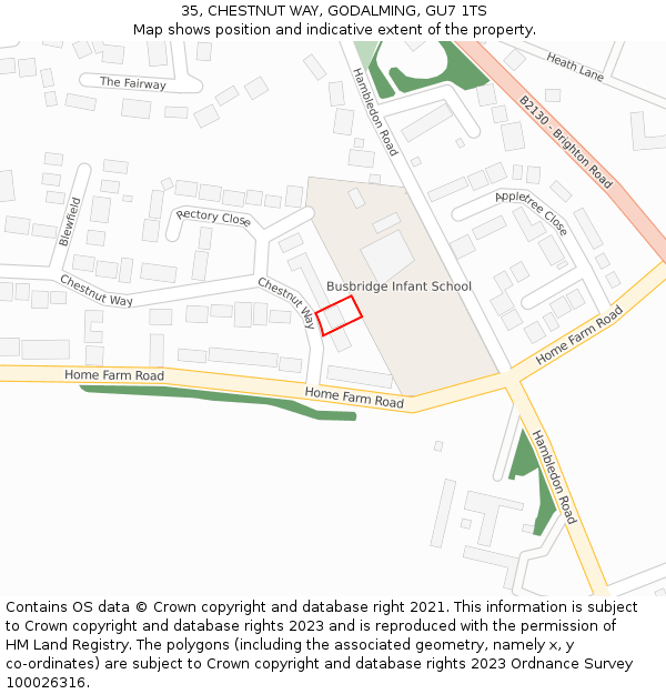 35, CHESTNUT WAY, GODALMING, GU7 1TS: Location map and indicative extent of plot