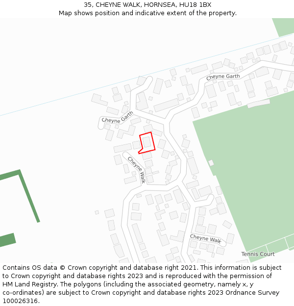 35, CHEYNE WALK, HORNSEA, HU18 1BX: Location map and indicative extent of plot
