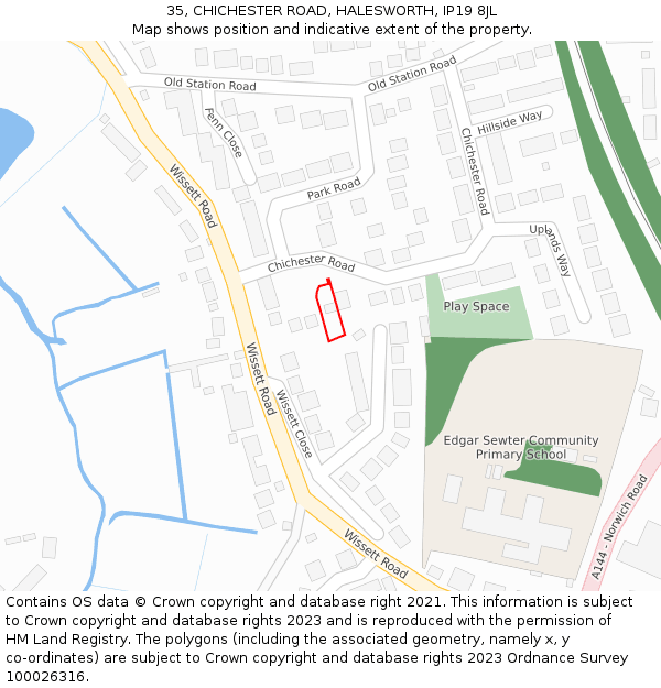 35, CHICHESTER ROAD, HALESWORTH, IP19 8JL: Location map and indicative extent of plot