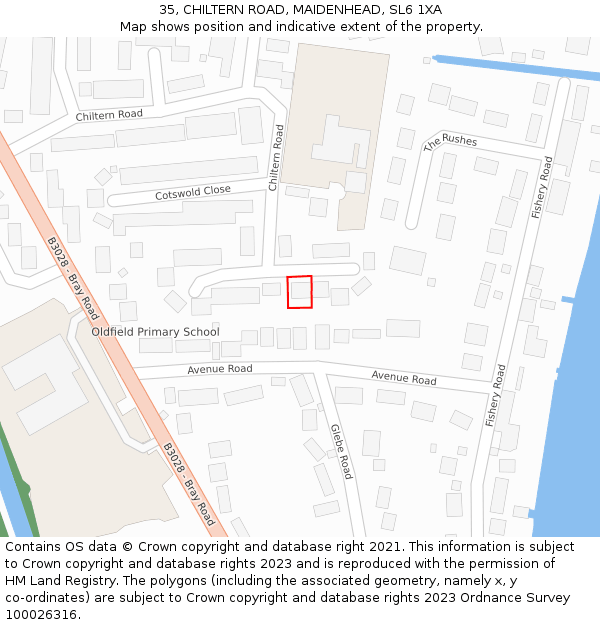 35, CHILTERN ROAD, MAIDENHEAD, SL6 1XA: Location map and indicative extent of plot