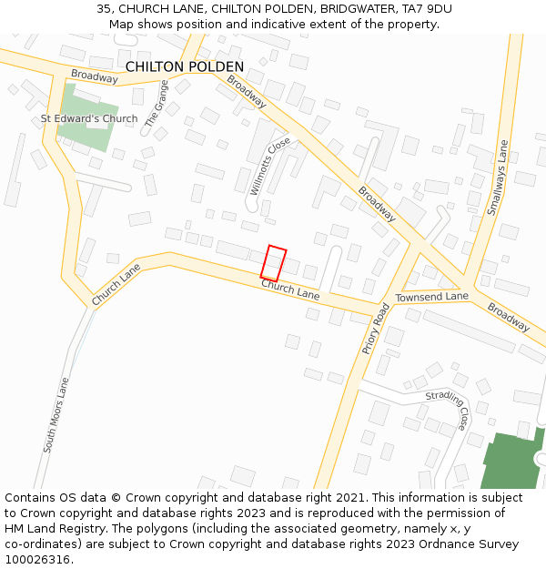 35, CHURCH LANE, CHILTON POLDEN, BRIDGWATER, TA7 9DU: Location map and indicative extent of plot