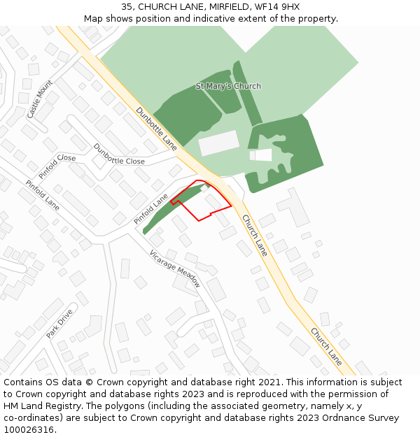 35, CHURCH LANE, MIRFIELD, WF14 9HX: Location map and indicative extent of plot