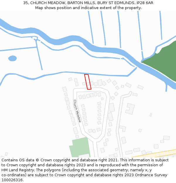 35, CHURCH MEADOW, BARTON MILLS, BURY ST EDMUNDS, IP28 6AR: Location map and indicative extent of plot