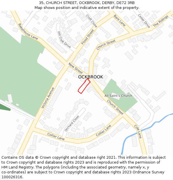 35, CHURCH STREET, OCKBROOK, DERBY, DE72 3RB: Location map and indicative extent of plot