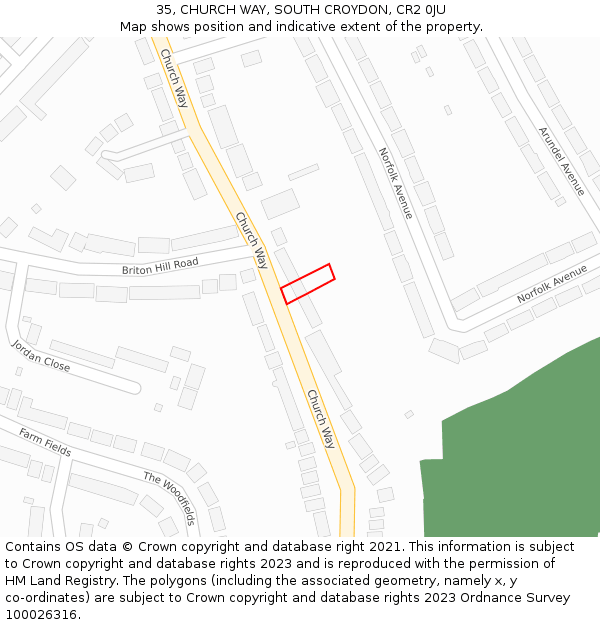 35, CHURCH WAY, SOUTH CROYDON, CR2 0JU: Location map and indicative extent of plot