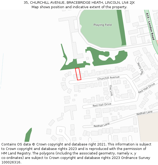 35, CHURCHILL AVENUE, BRACEBRIDGE HEATH, LINCOLN, LN4 2JX: Location map and indicative extent of plot