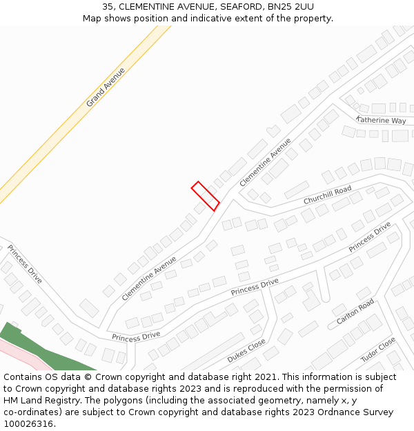 35, CLEMENTINE AVENUE, SEAFORD, BN25 2UU: Location map and indicative extent of plot