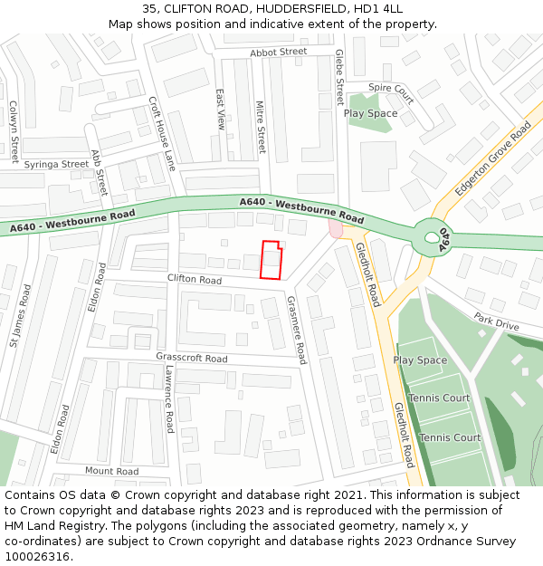 35, CLIFTON ROAD, HUDDERSFIELD, HD1 4LL: Location map and indicative extent of plot