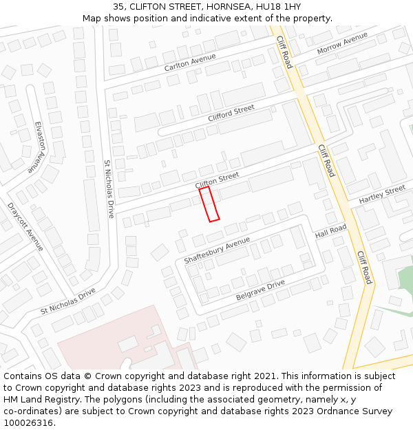 35, CLIFTON STREET, HORNSEA, HU18 1HY: Location map and indicative extent of plot