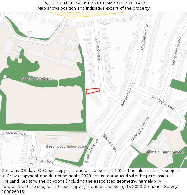 35, COBDEN CRESCENT, SOUTHAMPTON, SO18 4EX: Location map and indicative extent of plot