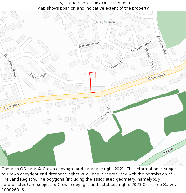 35, COCK ROAD, BRISTOL, BS15 9SH: Location map and indicative extent of plot