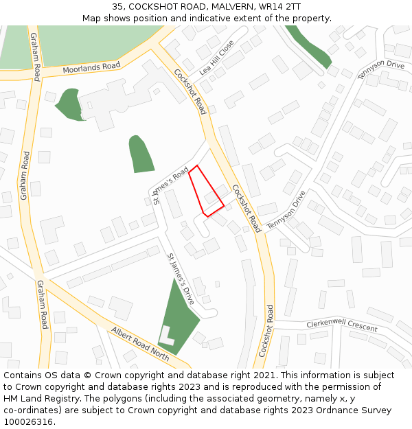 35, COCKSHOT ROAD, MALVERN, WR14 2TT: Location map and indicative extent of plot