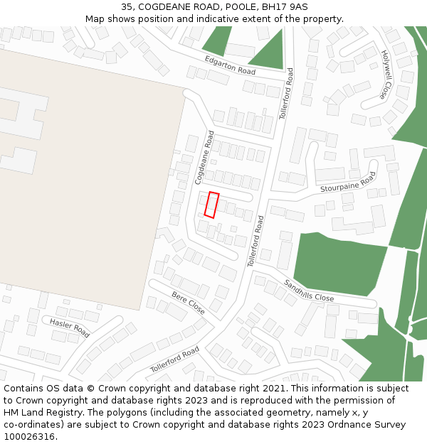 35, COGDEANE ROAD, POOLE, BH17 9AS: Location map and indicative extent of plot