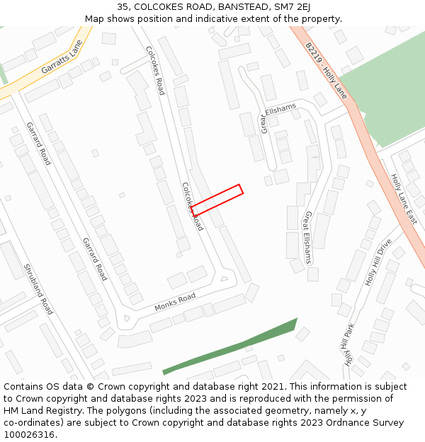 35, COLCOKES ROAD, BANSTEAD, SM7 2EJ: Location map and indicative extent of plot