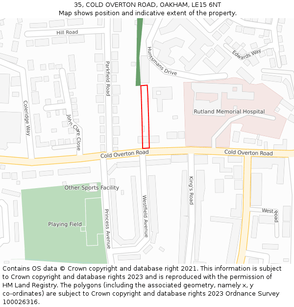 35, COLD OVERTON ROAD, OAKHAM, LE15 6NT: Location map and indicative extent of plot