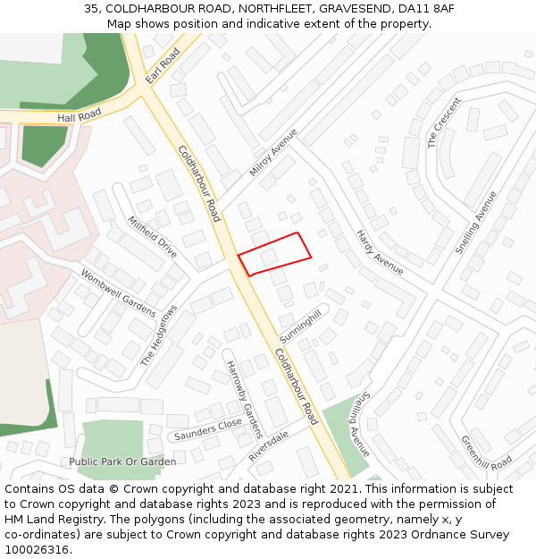 35, COLDHARBOUR ROAD, NORTHFLEET, GRAVESEND, DA11 8AF: Location map and indicative extent of plot