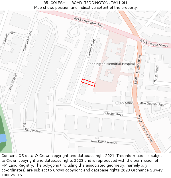 35, COLESHILL ROAD, TEDDINGTON, TW11 0LL: Location map and indicative extent of plot