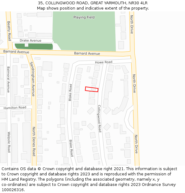 35, COLLINGWOOD ROAD, GREAT YARMOUTH, NR30 4LR: Location map and indicative extent of plot