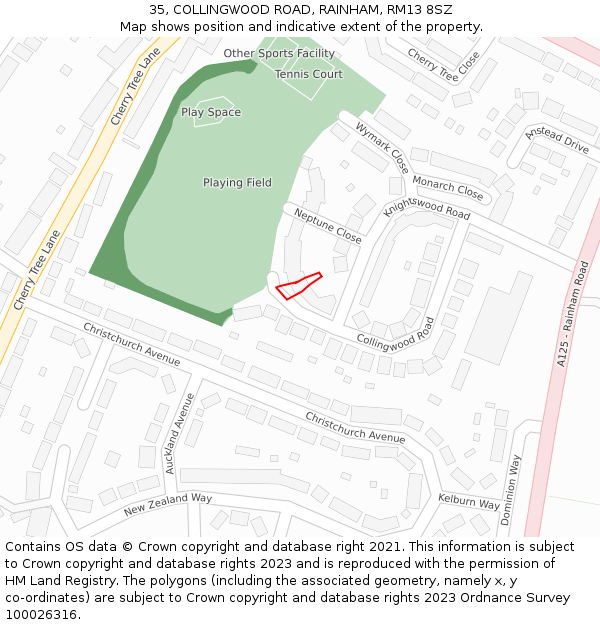 35, COLLINGWOOD ROAD, RAINHAM, RM13 8SZ: Location map and indicative extent of plot