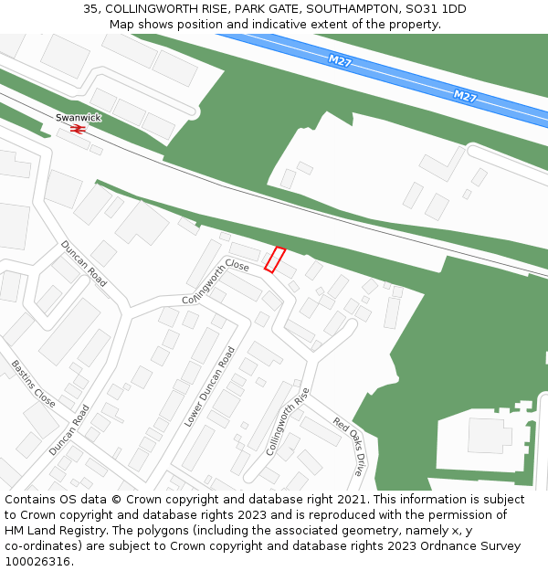 35, COLLINGWORTH RISE, PARK GATE, SOUTHAMPTON, SO31 1DD: Location map and indicative extent of plot