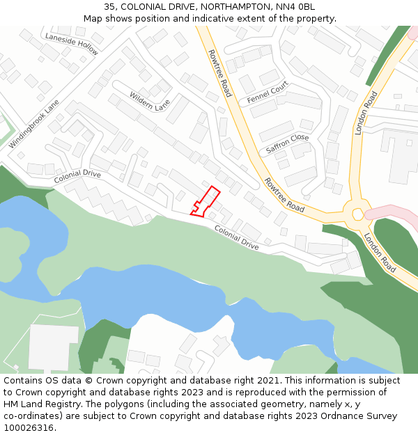 35, COLONIAL DRIVE, NORTHAMPTON, NN4 0BL: Location map and indicative extent of plot