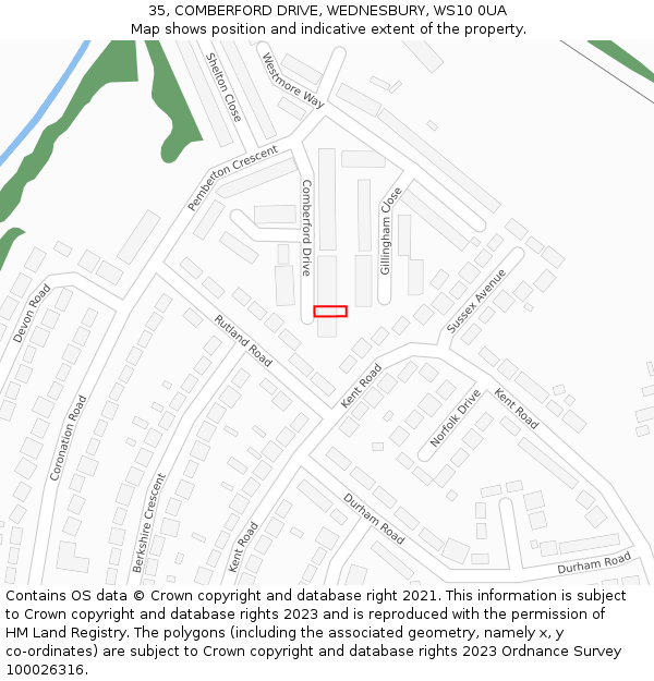 35, COMBERFORD DRIVE, WEDNESBURY, WS10 0UA: Location map and indicative extent of plot