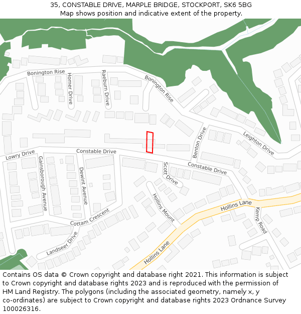 35, CONSTABLE DRIVE, MARPLE BRIDGE, STOCKPORT, SK6 5BG: Location map and indicative extent of plot