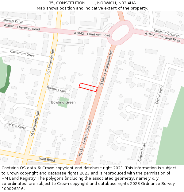 35, CONSTITUTION HILL, NORWICH, NR3 4HA: Location map and indicative extent of plot