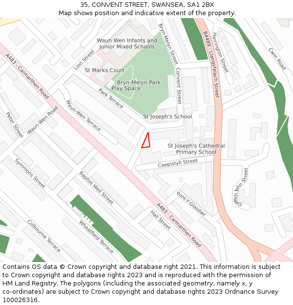 35, CONVENT STREET, SWANSEA, SA1 2BX: Location map and indicative extent of plot