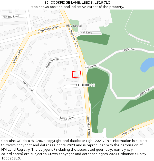 35, COOKRIDGE LANE, LEEDS, LS16 7LQ: Location map and indicative extent of plot