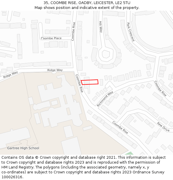 35, COOMBE RISE, OADBY, LEICESTER, LE2 5TU: Location map and indicative extent of plot