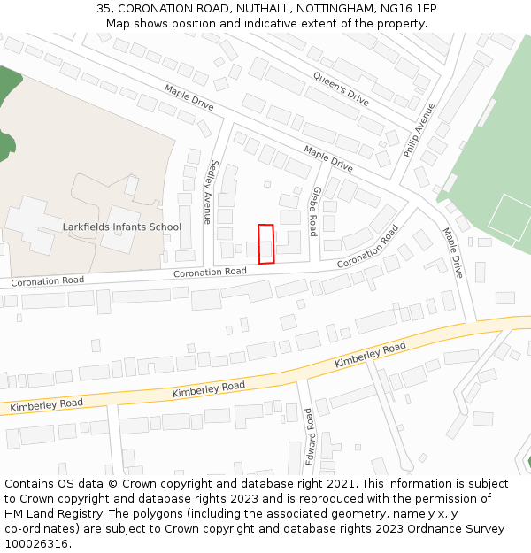 35, CORONATION ROAD, NUTHALL, NOTTINGHAM, NG16 1EP: Location map and indicative extent of plot