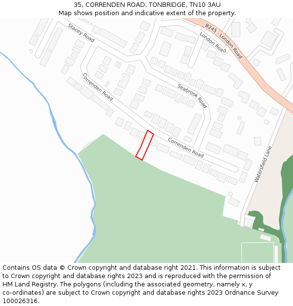 35, CORRENDEN ROAD, TONBRIDGE, TN10 3AU: Location map and indicative extent of plot