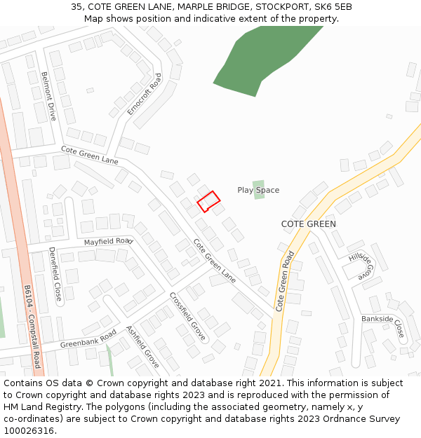 35, COTE GREEN LANE, MARPLE BRIDGE, STOCKPORT, SK6 5EB: Location map and indicative extent of plot