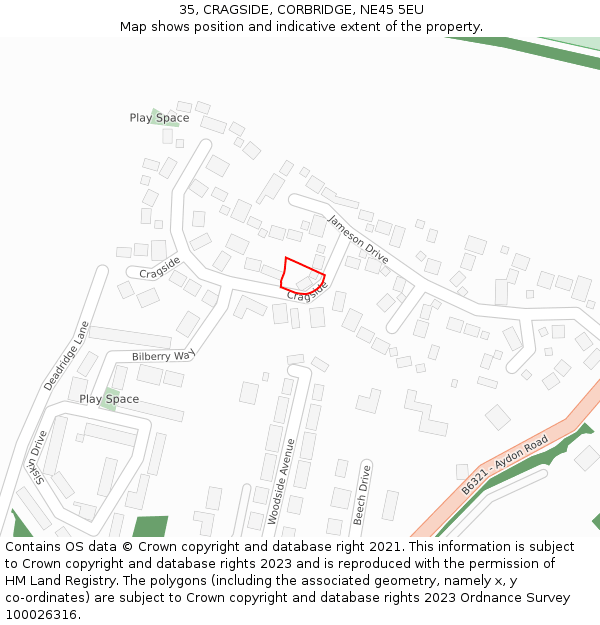 35, CRAGSIDE, CORBRIDGE, NE45 5EU: Location map and indicative extent of plot