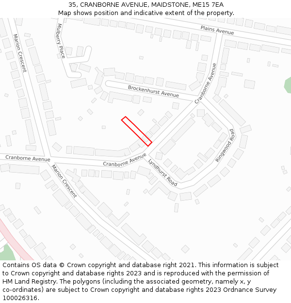 35, CRANBORNE AVENUE, MAIDSTONE, ME15 7EA: Location map and indicative extent of plot