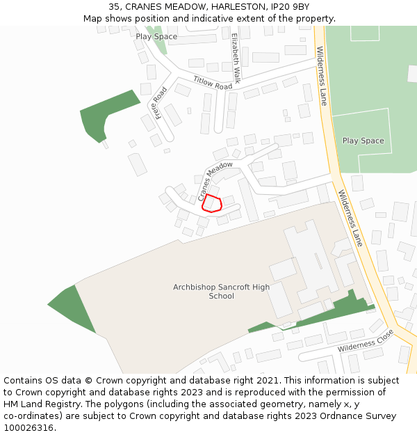 35, CRANES MEADOW, HARLESTON, IP20 9BY: Location map and indicative extent of plot