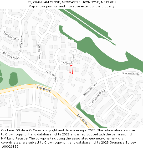35, CRANHAM CLOSE, NEWCASTLE UPON TYNE, NE12 6FU: Location map and indicative extent of plot