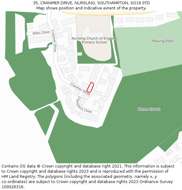35, CRANMER DRIVE, NURSLING, SOUTHAMPTON, SO16 0TD: Location map and indicative extent of plot