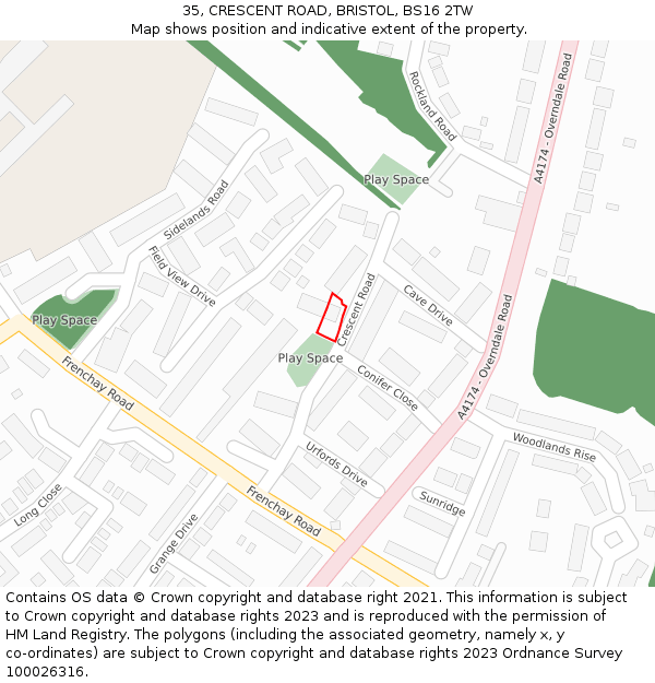 35, CRESCENT ROAD, BRISTOL, BS16 2TW: Location map and indicative extent of plot