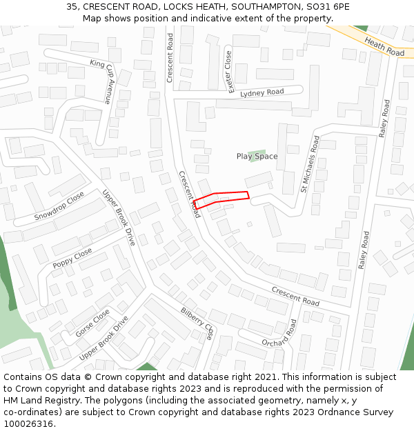 35, CRESCENT ROAD, LOCKS HEATH, SOUTHAMPTON, SO31 6PE: Location map and indicative extent of plot