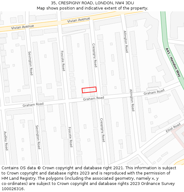 35, CRESPIGNY ROAD, LONDON, NW4 3DU: Location map and indicative extent of plot
